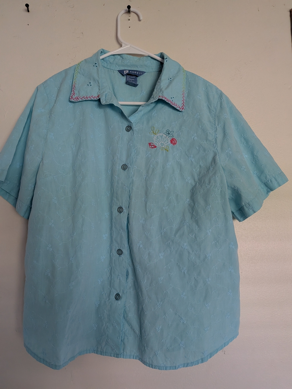 Koret Light Blue Embroidered Short Sleeve Shirt